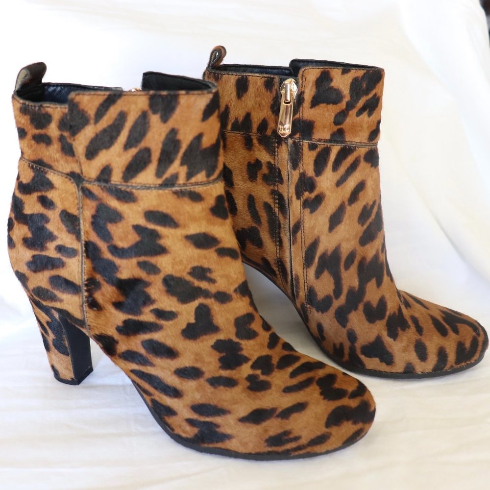 Sam Edelman Sianna Leopard Calf Hair Bootie Brown Black Size 6.5